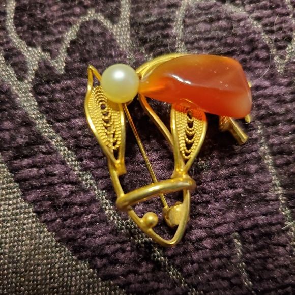 Antique 18kt gold, Carnelian & Pearl Pin/Pendant - Picture 2 of 4